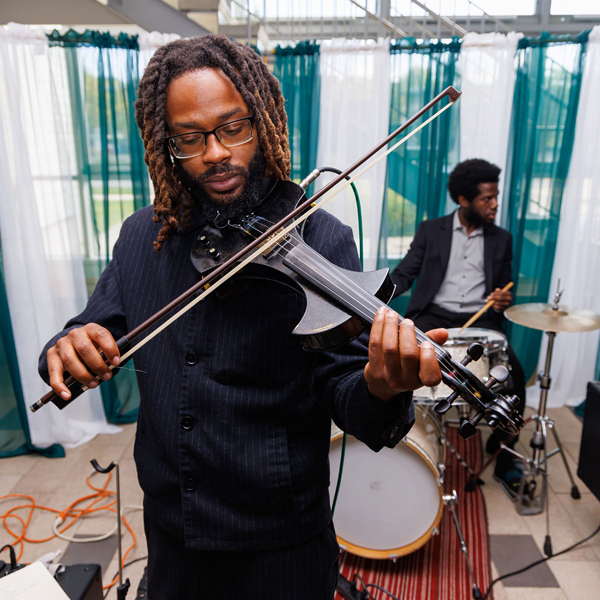 A musician playing the violin