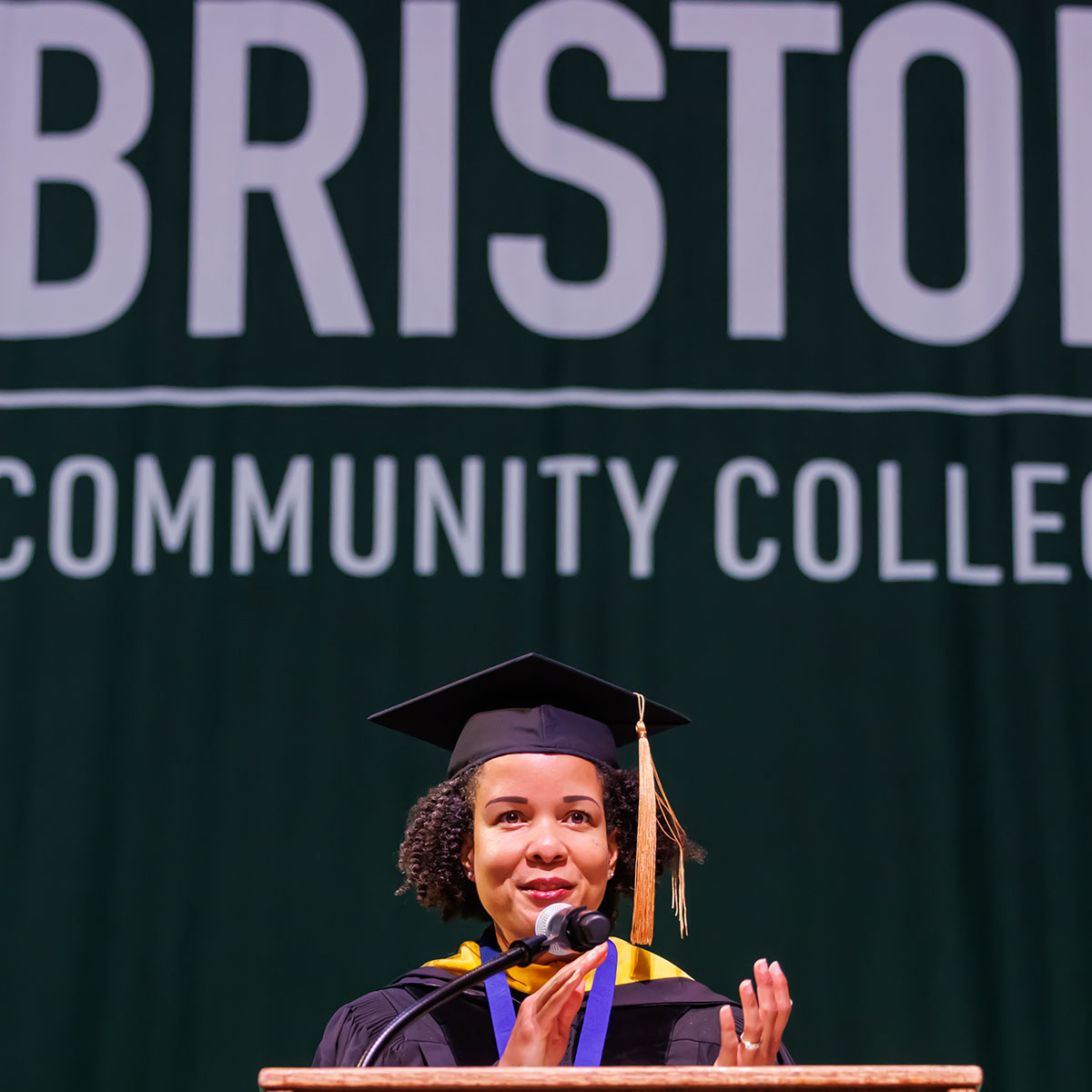 Adrienne Foster Scharf speaking at the inauguration ceremony