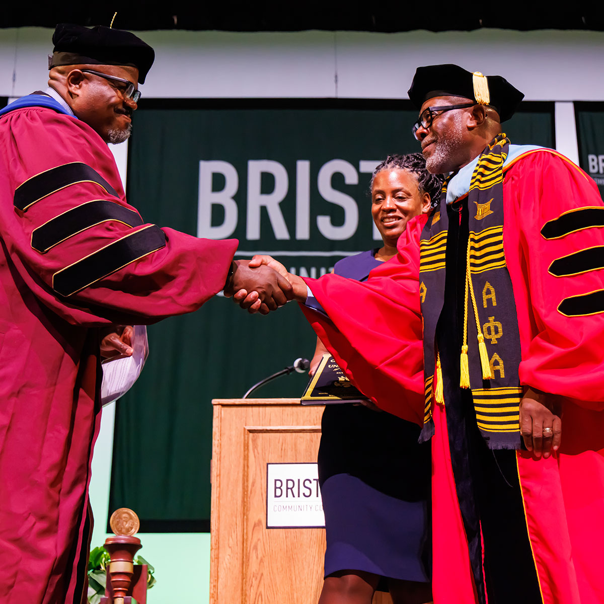 President Harris shaking Secretary Tutwiler's hand at the inauguration ceremony