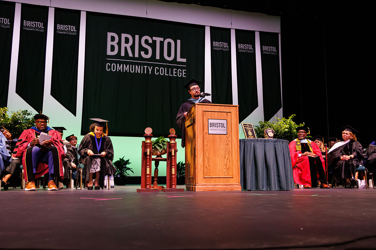 Bristol staff member Mike Fox speaking at Inauguration
