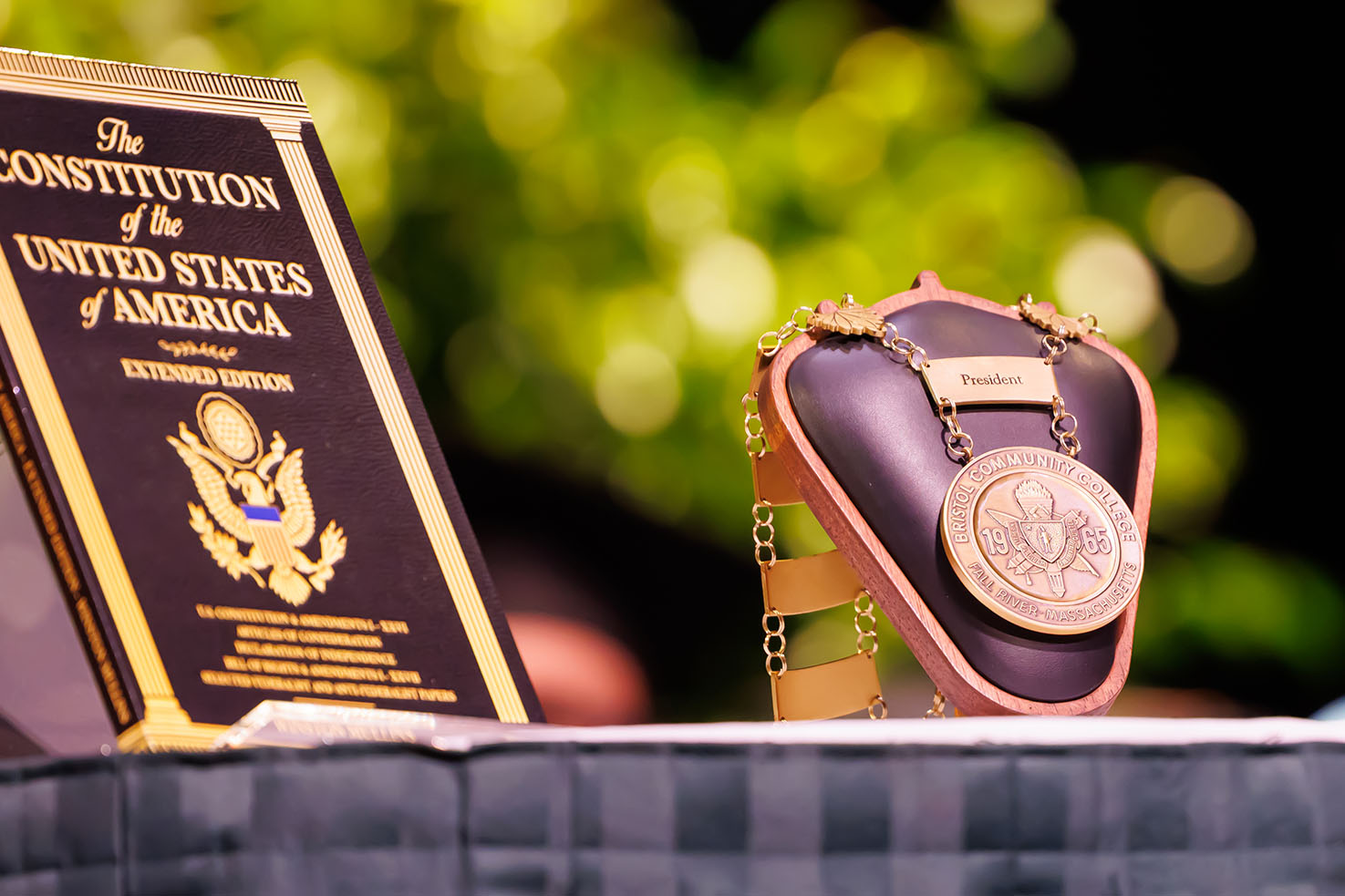 Presidential medallion and the Constitution of the United States at Inauguration