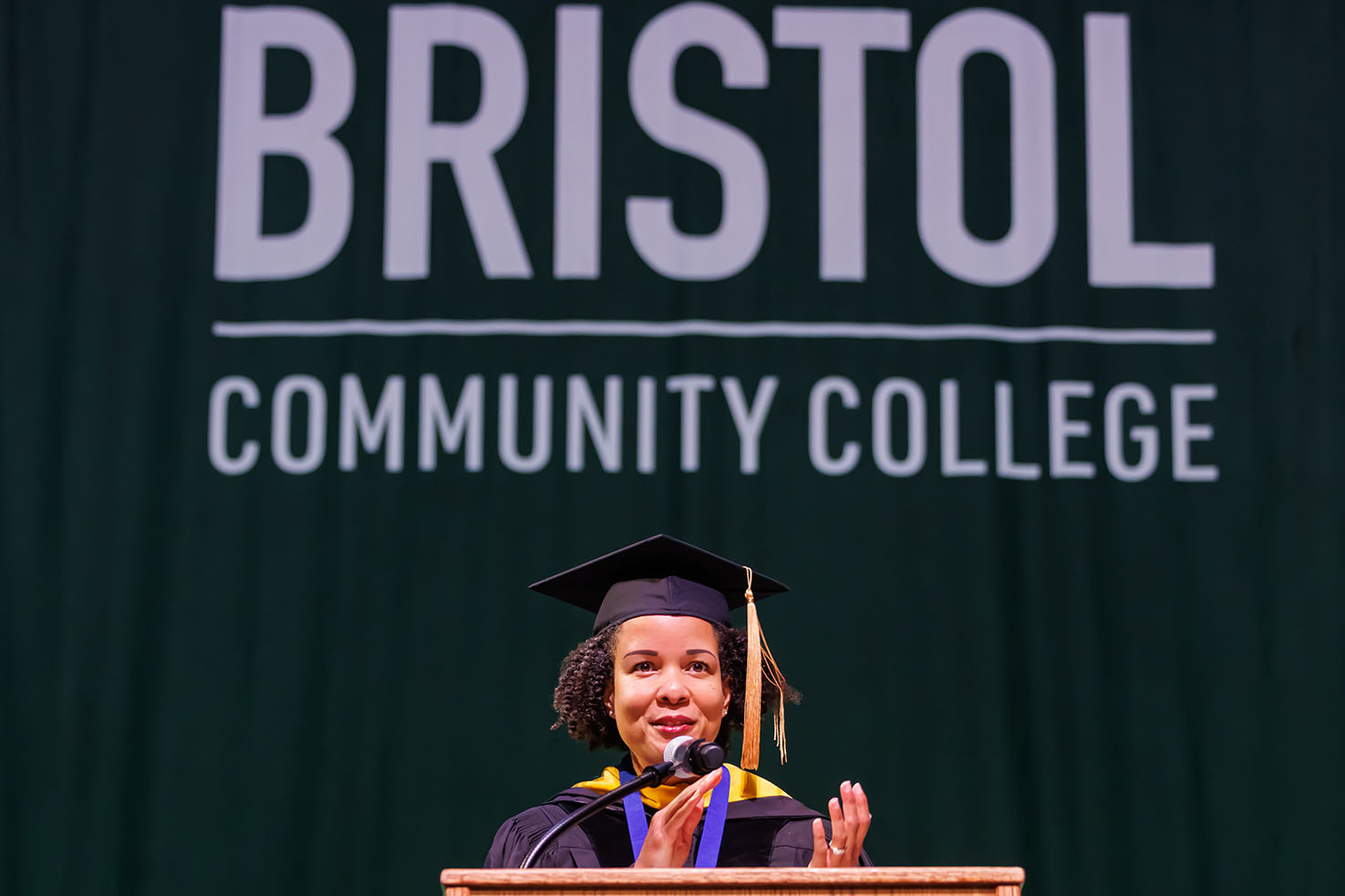 Dr. Adrienne Foster Scharf, Dean of Science, Technology, Engineering, Math, and Education at Bristol speaking at Inauguration