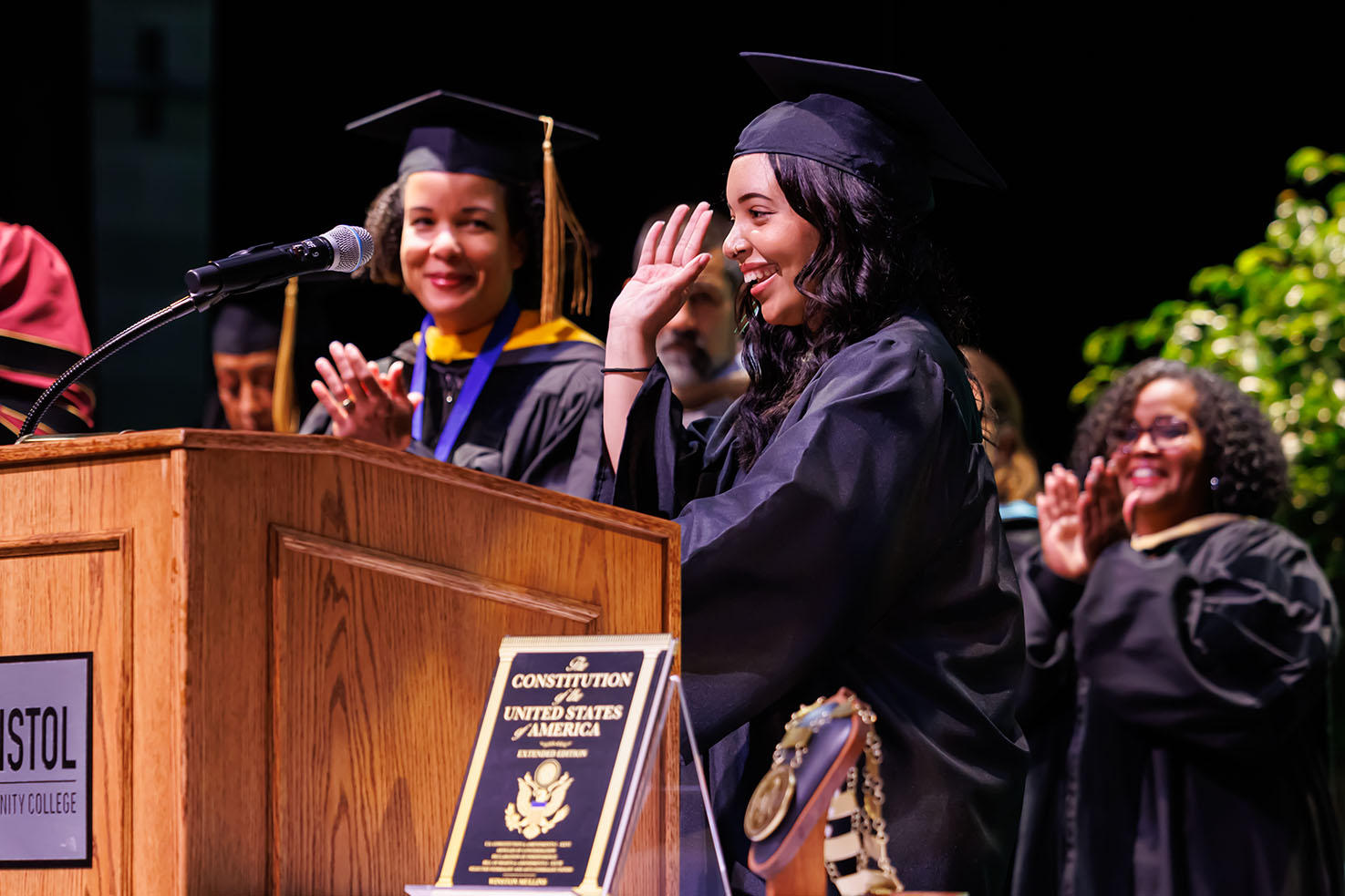 Bristol student singing the national anthem at Inauguration