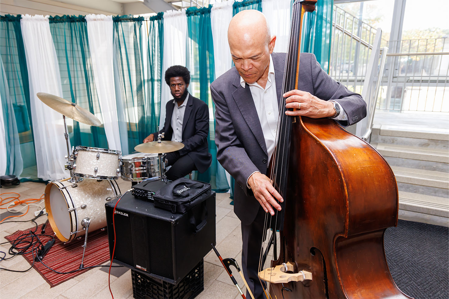 Jazz musician playing bass at Inauguration