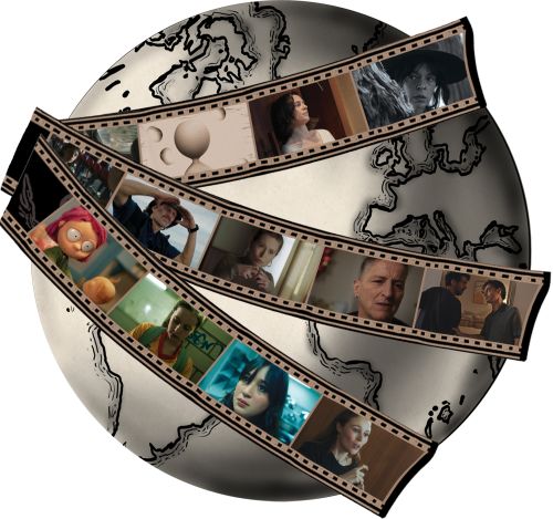 Manhattan Short Film Festival globe with stills from different films across the world