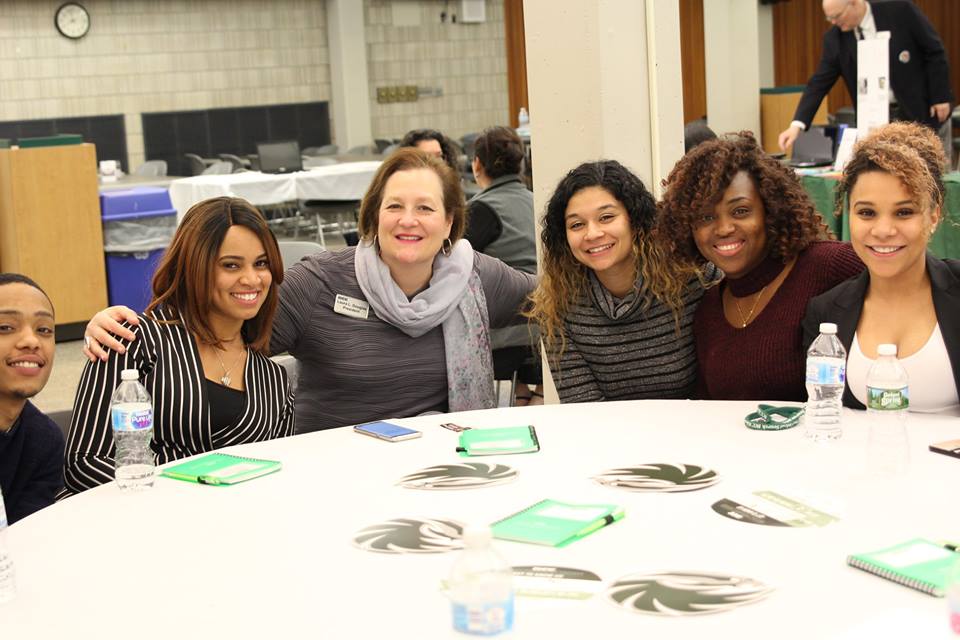 Bristol Community College President Laura Douglas with students