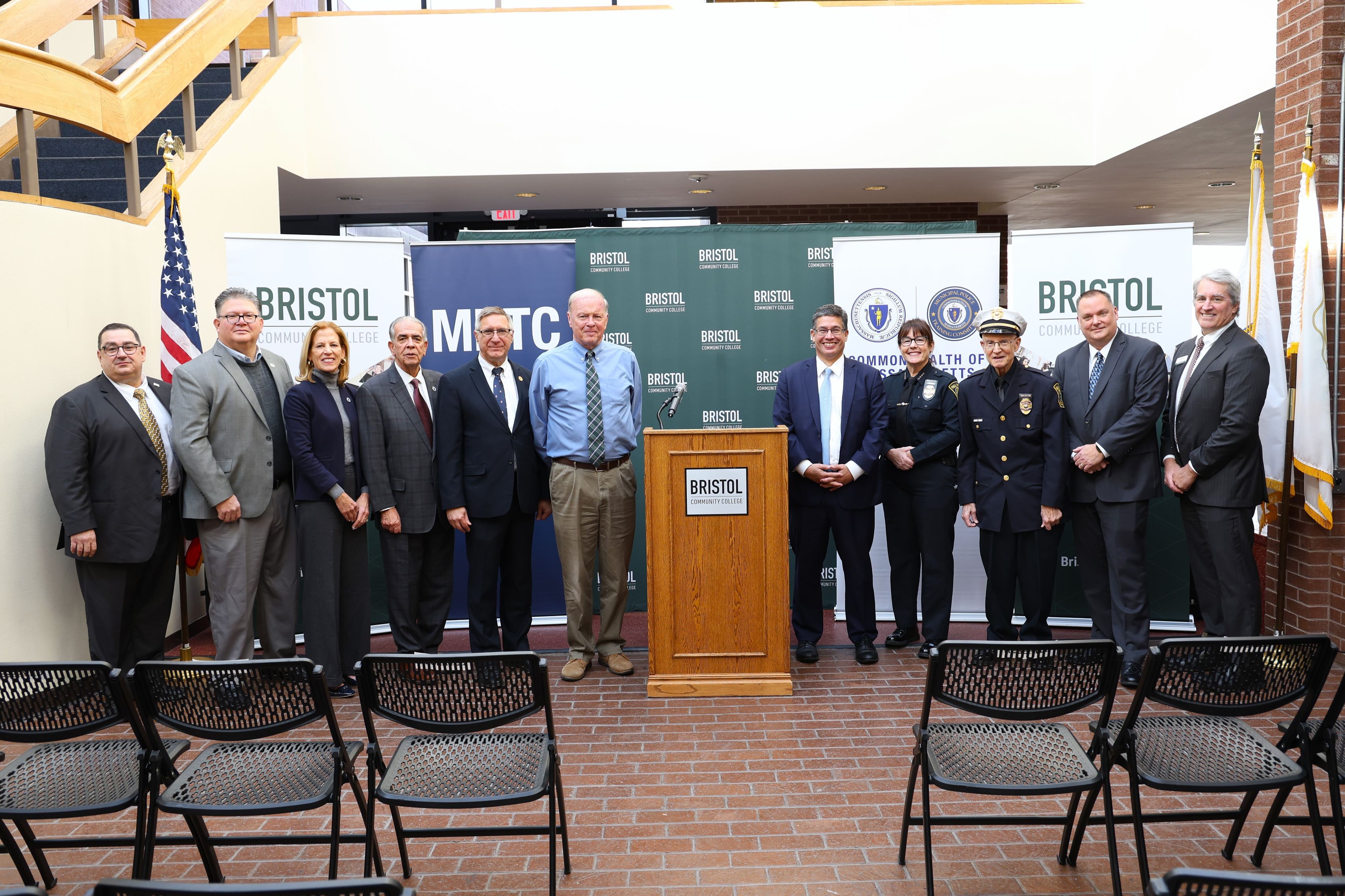 State, legislative, and community leaders come together at Bristol Community College to celebrate the launch of the MPTC Scholarship program.