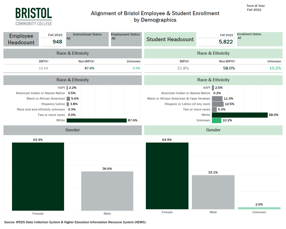 Alignment of Bristol Employee and Student Enrollment dashboard snapshot