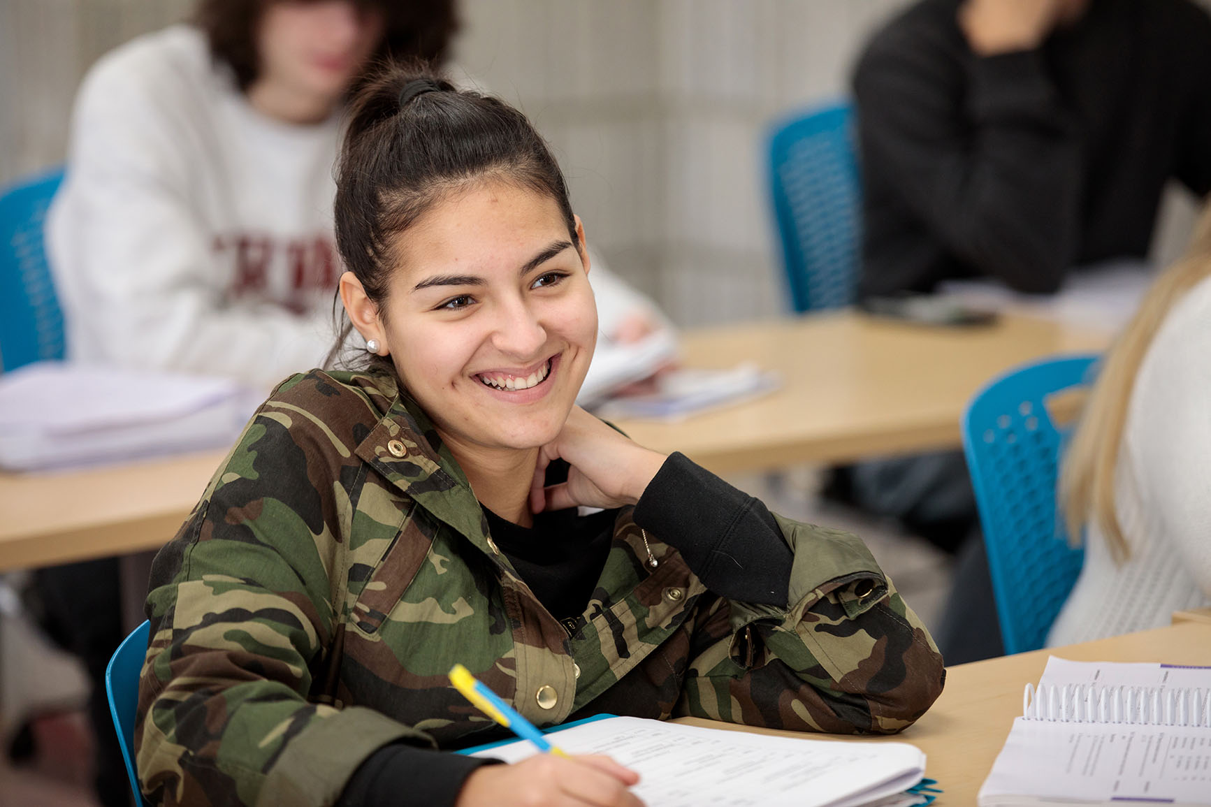 Student smiling in class