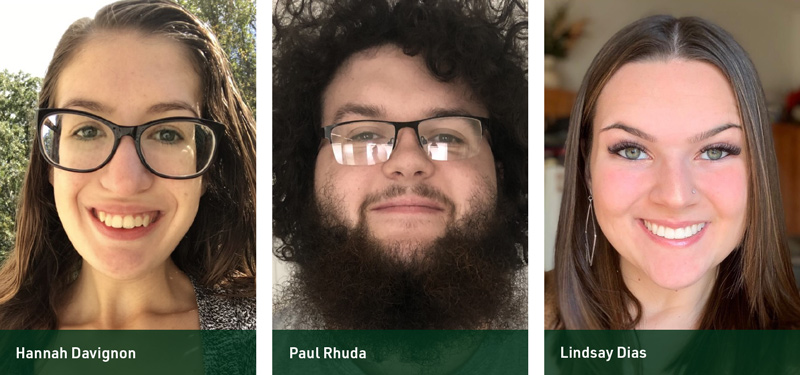 PTK students Hannah Davignon, Paul Rhuda, Lindasy Dias