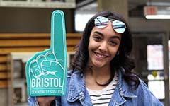 Student with a Bristol foam finger