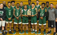 basketball team and coaches with award