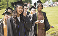 students in grad procession