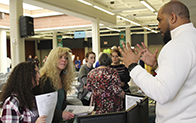 people networking at open house