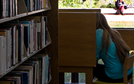 student studying in library