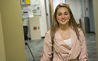 student walking down hall